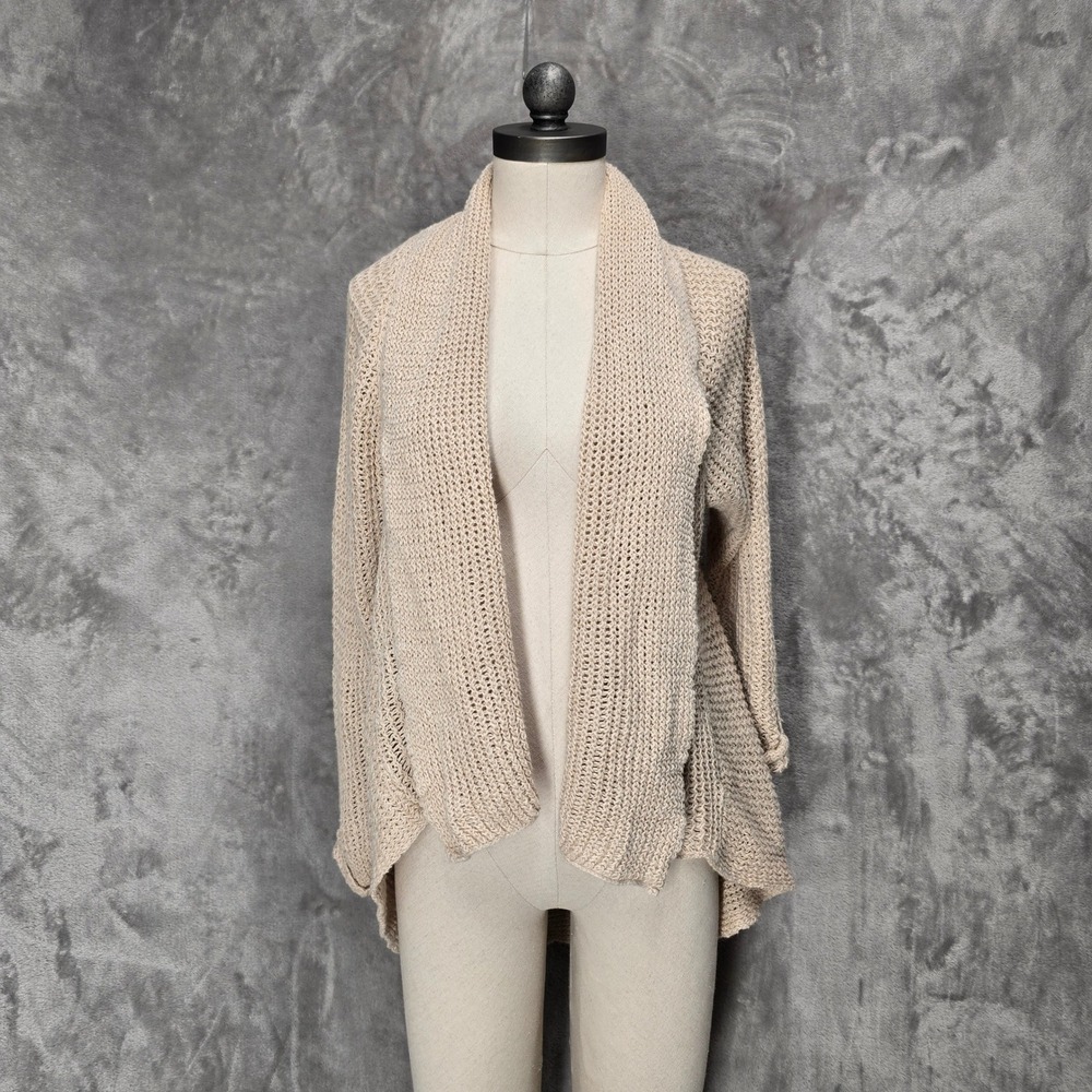Cabi Women Linen Blend‎ Knit Drape Cardigan Sweater Coastal Boho Cottagecore M